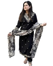 GoSriKi Women's Rayon Blend Straight Embroidered Kurta with Pant  Dupatta