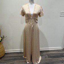 Vintage Christian Dior Nightgown Robe Women M Peach Peignoir Lace Satin USA 70s