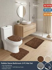 3PC Non Slip Memory Foam Bathroom Rug Set Peb...