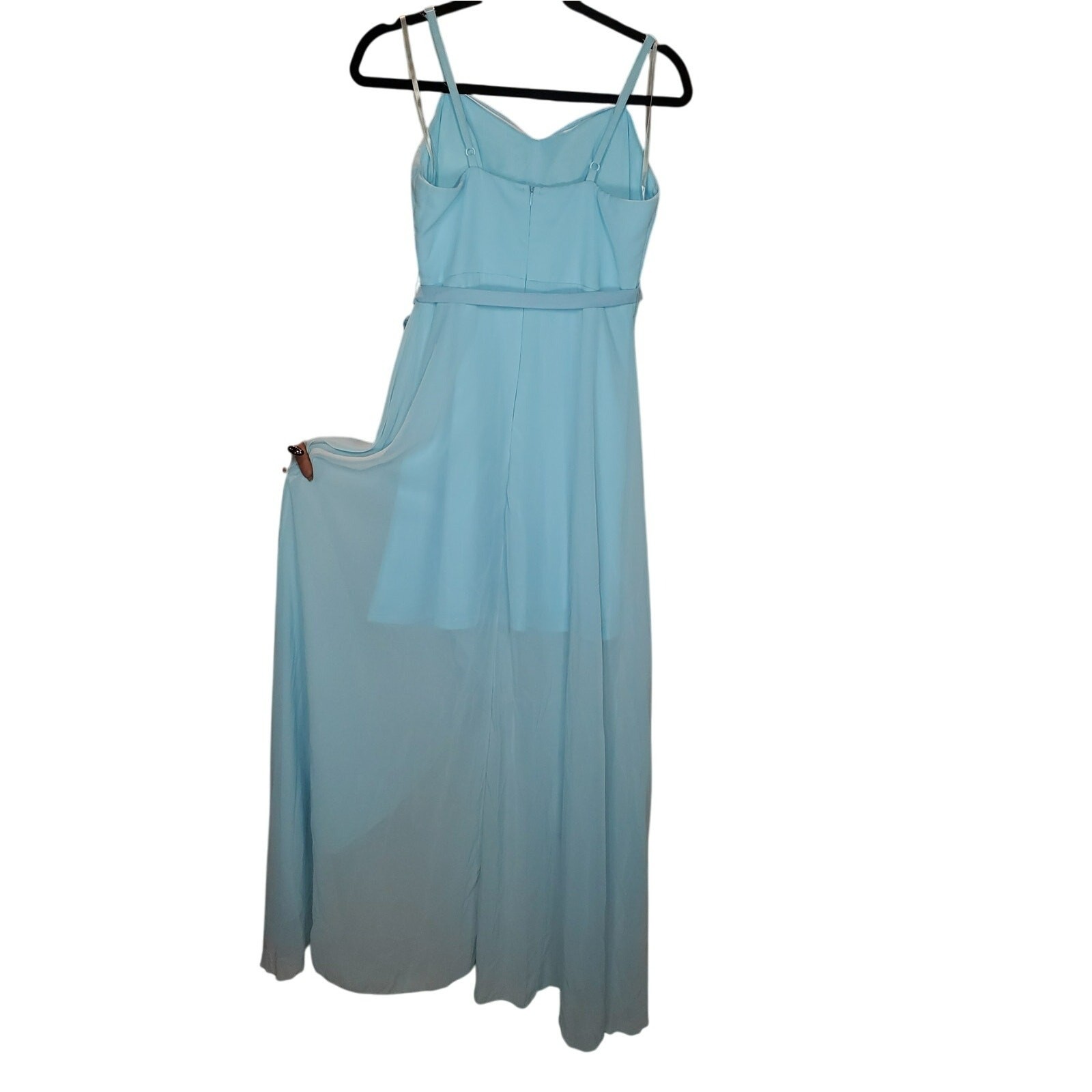 Shein Light Blue Chiffon High Low Maxi Dress with Tie Belt Women’s Size Medium image 3