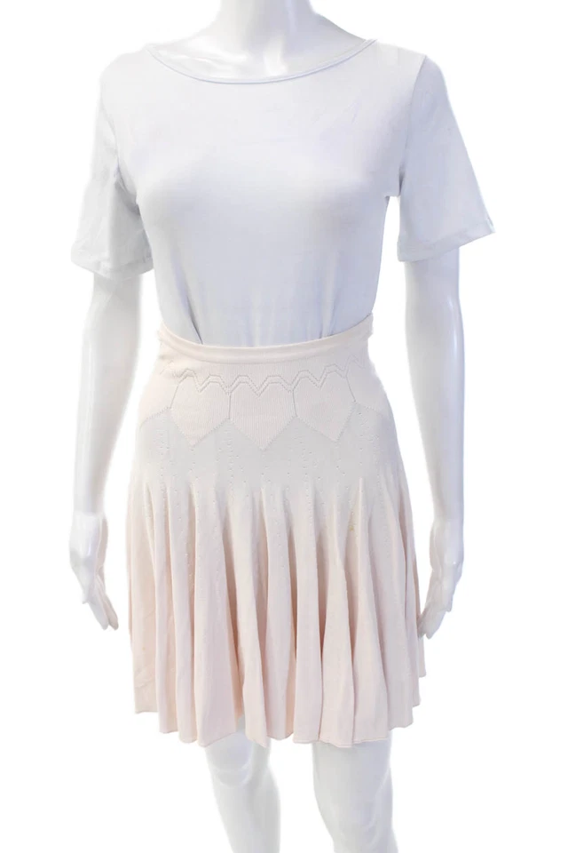 Conjunto de falda y top recortado rosa talla S Alaia para mujer tejido con volantes detalle de corazón Foto 4 de 4