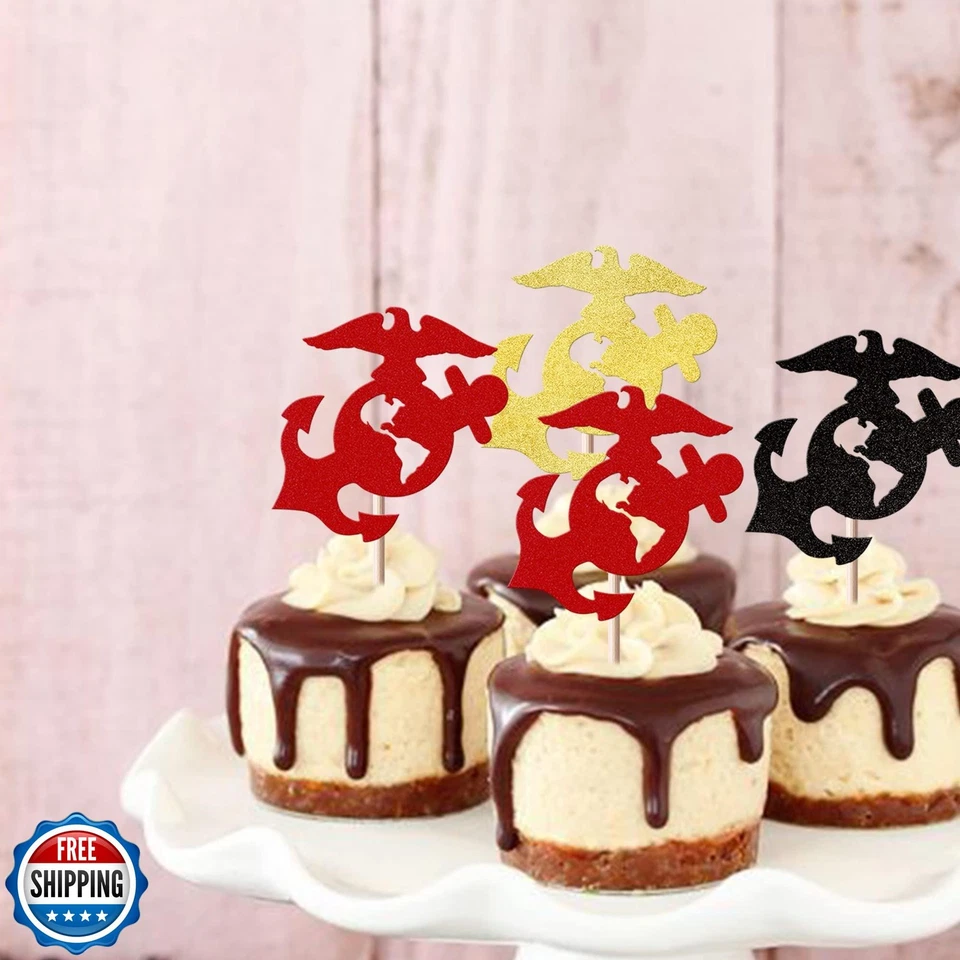Paquete de 24 toppers para cupcakes con temática militar selecciones para cupcakes encuadernadas en azul marino T Foto 4 de 4