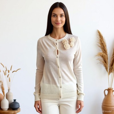 Strick Cardigan MANGO BASICS Elfenbeinfarben L Rundhalsausschnitt Langarm Blumen