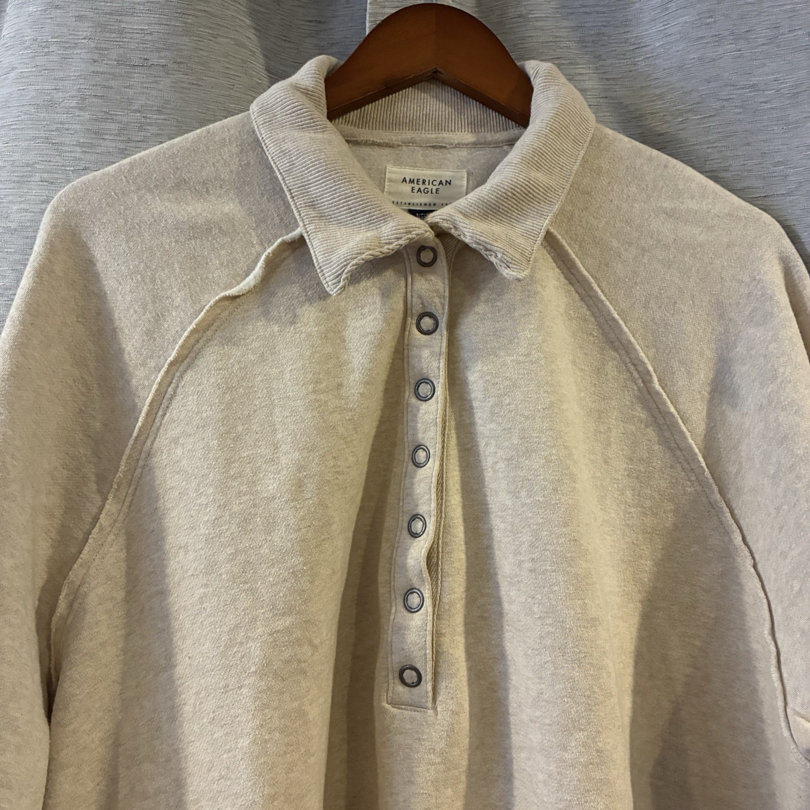 American Eagle Beige Oversized Collared Snap Neck… - image 3