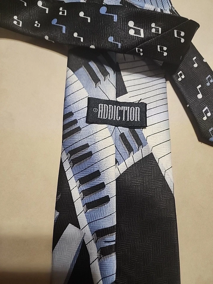 Addiction Men’s Piano Tie Black White Keyboard Music Novelty Necktie - Image 3 of 4