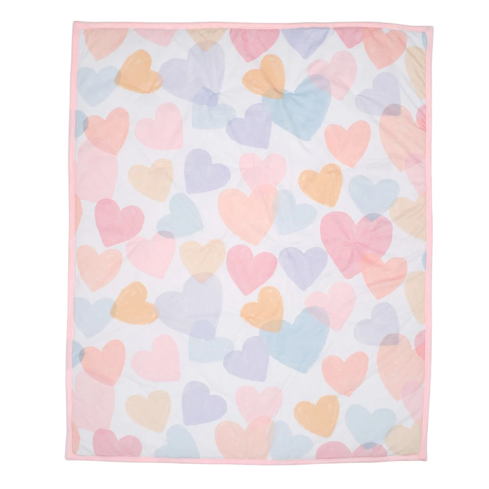 Juego de ropa de cama de cuna de bebé de 3 piezas rosa/púrpura Rainbow Hearts originales para dormir Foto 3 de 4
