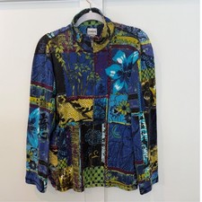 Vintage Chicos Jacket Art To Wear 100 Cotton Asian Buddha Blue Purple 2 Large