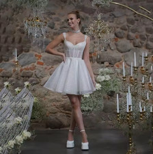 A-line Modern Short Wedding Dresses Spaghetti Strap Bridal Gowns Sweetheart