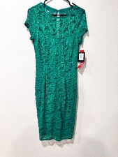 Marina Emerald Green Lace Sequin Cap Sleeve Fitted Dress Women's 10 NEW NWT