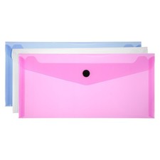 3 Pack A6 Plastic Expanding File Folders with Snap Closure, White/Blue/Red
