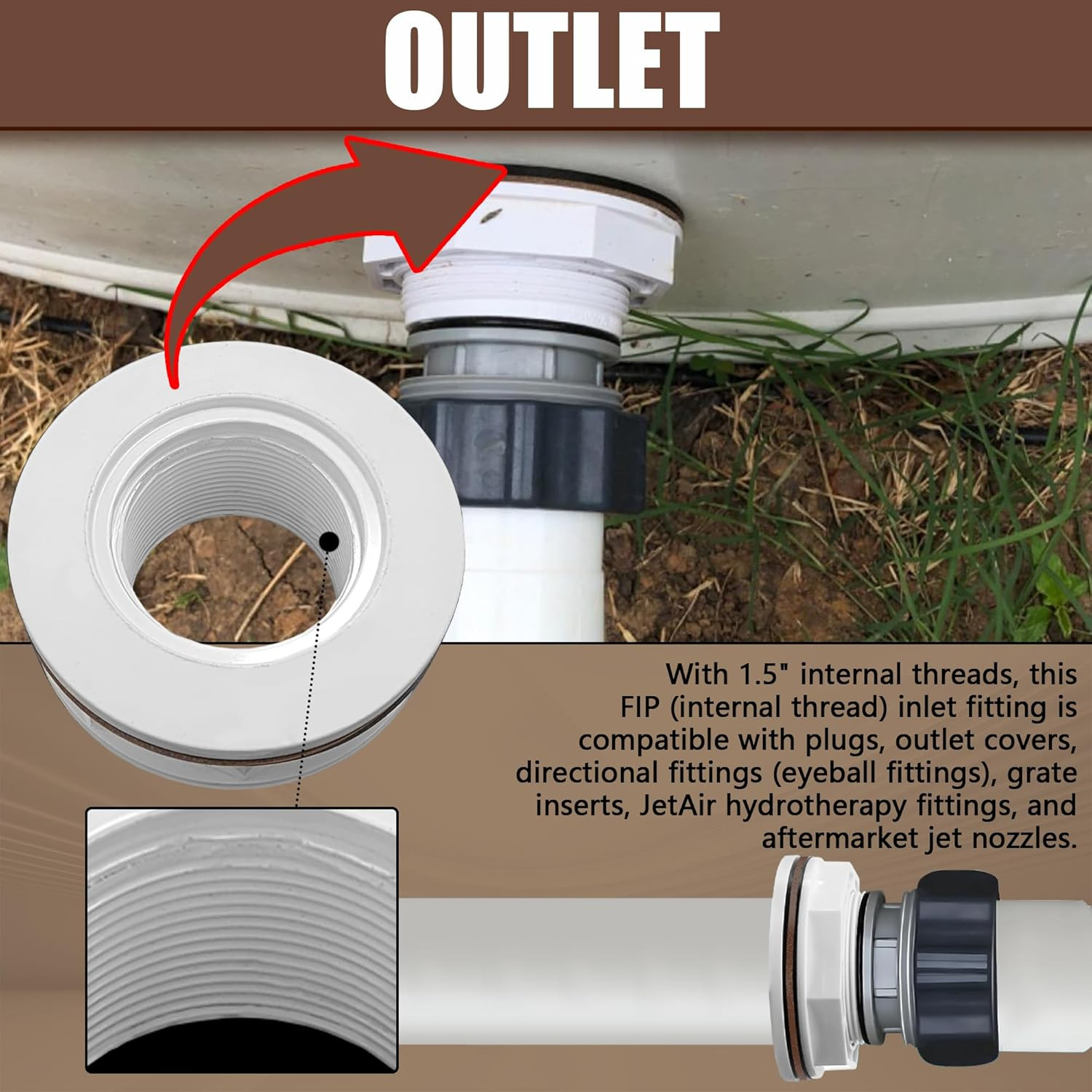 Tongass (2-Pack) 1 1/2" above Ground Pool Inlet Return Fitting with Locknut Gask