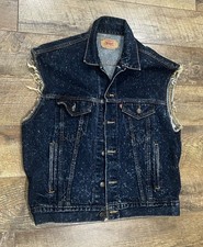 Vintage 80s Levi  s 70507 Speckled Denim Vest Jacket Navy Blue Made In USA Large