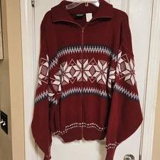 Scandia Woods Unisex Maroon Snowflake Cardigan XLarge Size Great Condition