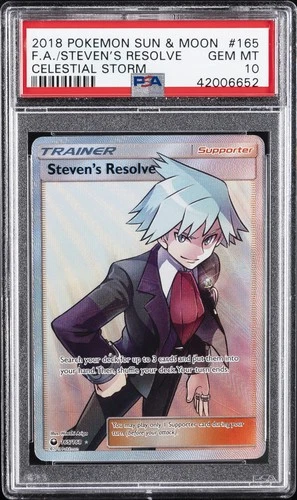 2018 POKEMON SUN & MOON CELESTIAL STORM #165 FULL ART/STEVEN'S RESOLVE PSA 10