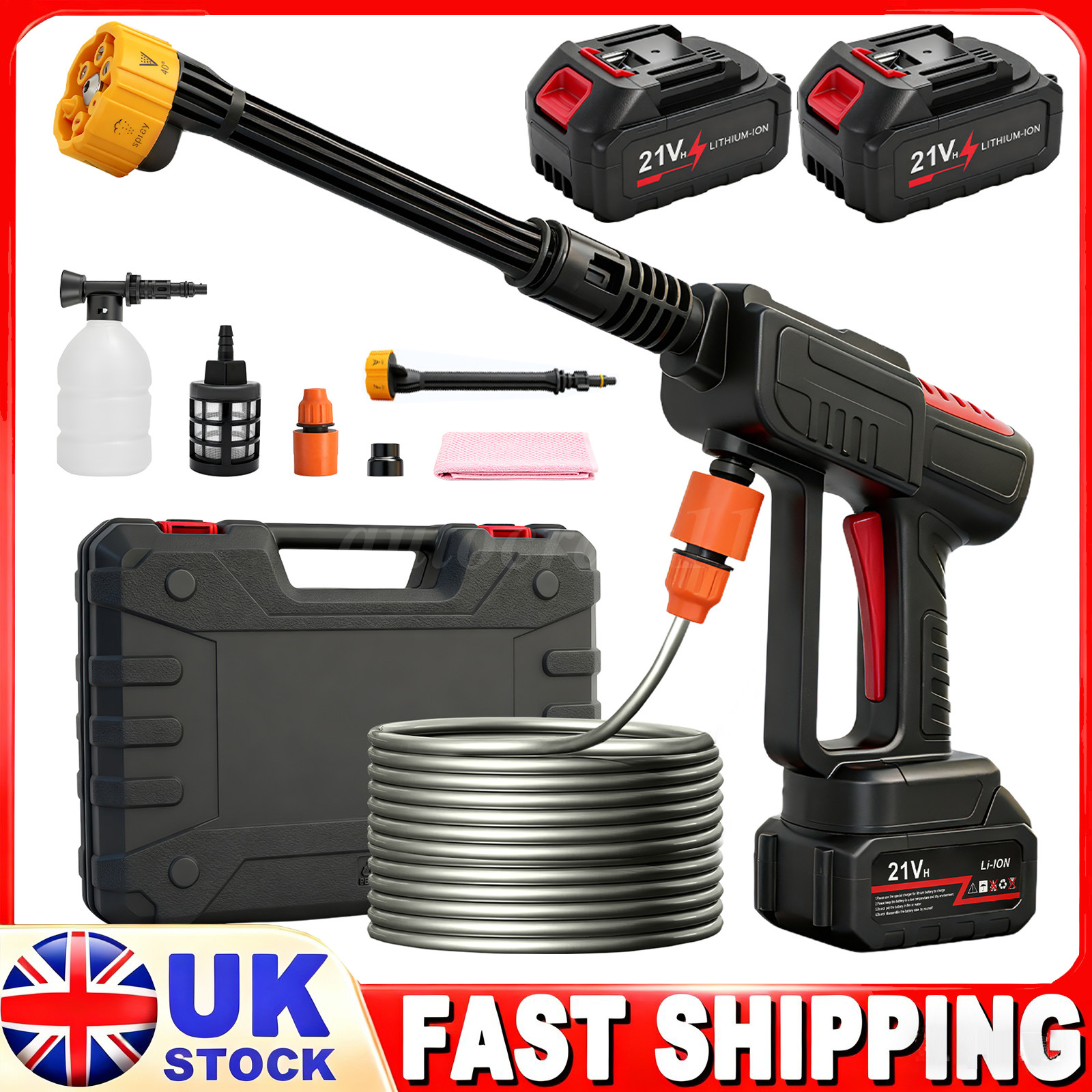 Portable Cordless Car High Pressure Washer Jet Water Wash Cleaner Gun 2 Battery