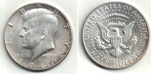 1967 Kennedy Silver (40%) Half Dollar in AU to UNC. at Below Silver Melt Value