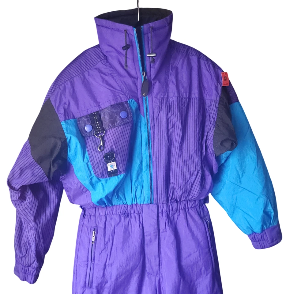 Traje de esquí Kaelin traje de nieve de una pieza de colección años 80 90 para mujer 8 púrpura retro babero de nieve Foto 3 de 4