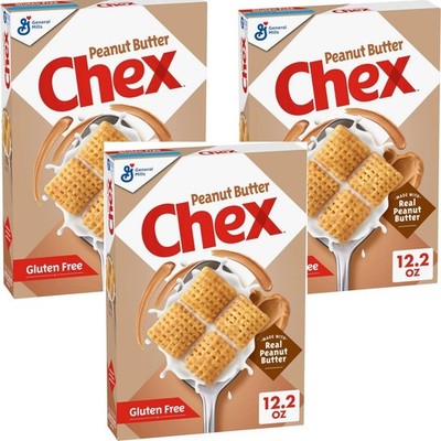 3-Pack Peanut Butter Chex Cereal Gluten Free Breakfast Snack,  12.2 oz Each