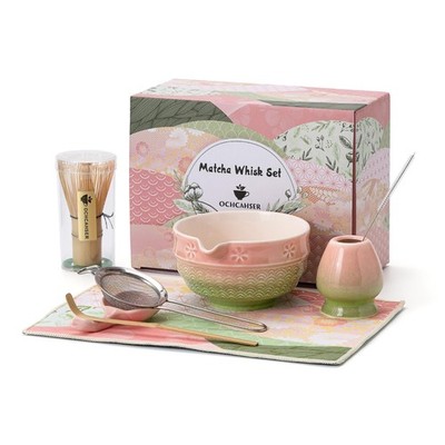 Matcha Tea Set, 8 Pcs Japanese Matcha Kit with Cherry Blossom and Wave Design...