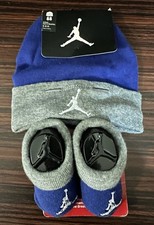 Jordan Nike Infant Hat Booties 0-6 Basketball New Set Blue Gray
