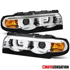 Fit 1995-2001 BMW E38 740iL 750iL LED Halo Tube Projector Headlights Head Lamps