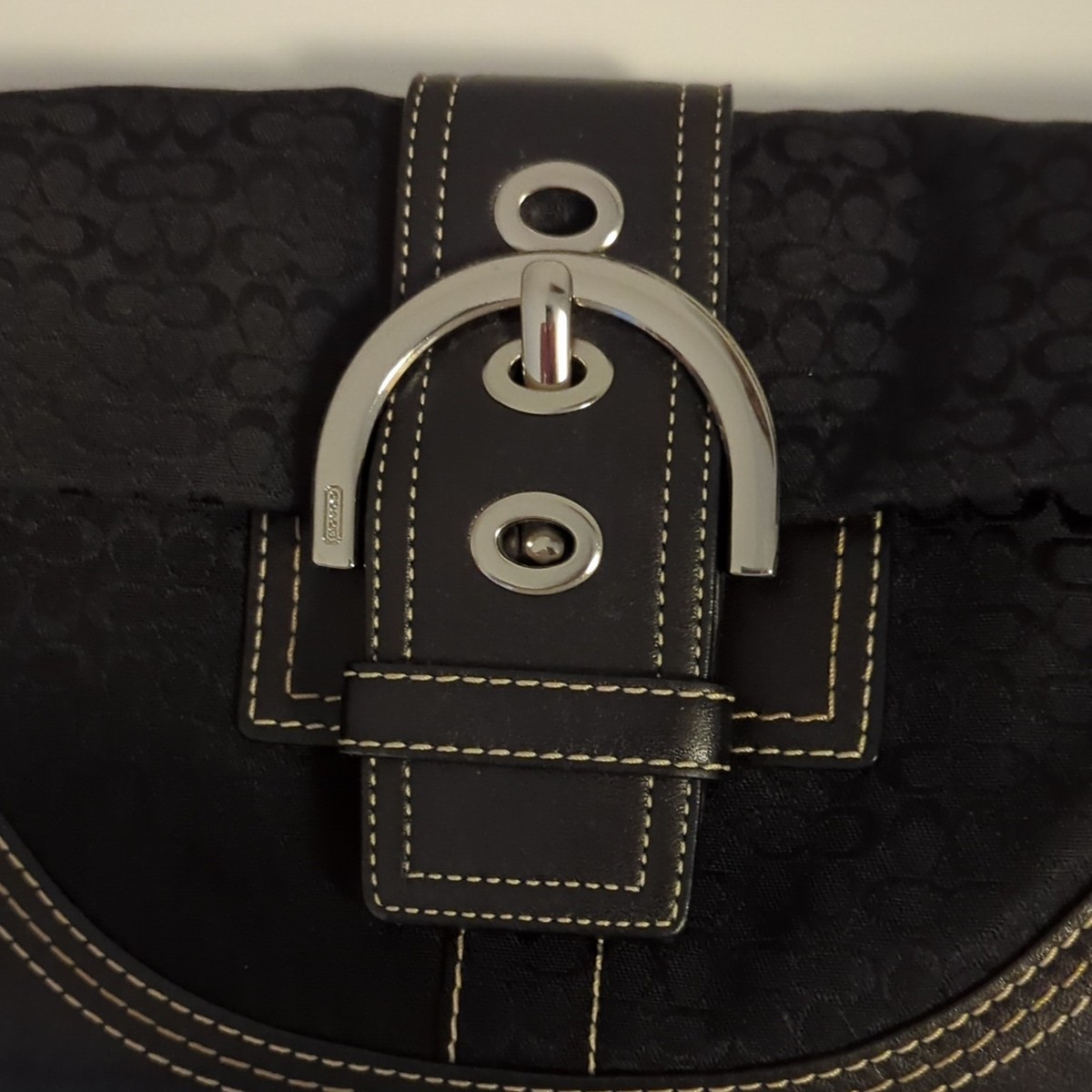 Coach Soho Black Signature Logo Small Shoulder Bag Buckle