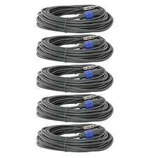 5 pack speakon compatible 1/4 pro audio PA DJ speaker cables cords 14 gauge 25ft