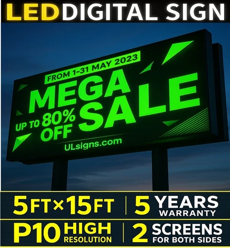 P10 Monochrome LED Sign 5x15 FT Double-Sided Outdoor Single-Color Digital Displa