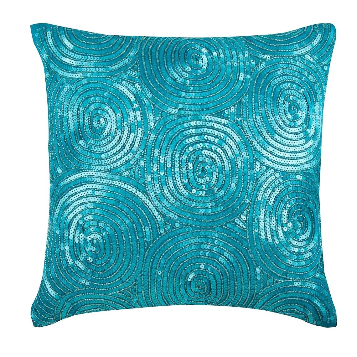 Couch Pillow Cover Blue 16"x16", Bed Decor Silk Circles & Dots - Aqua Touch
