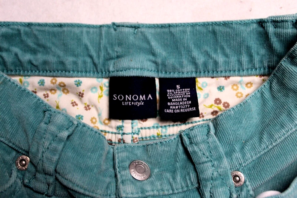 SONOMA CORDUROY JEANS girl's size 5 spearmint green stretch cotton bootcut - Image 3 of 4