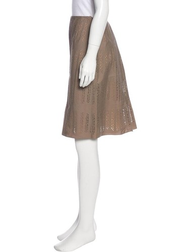 Akris Punto Taupe Brown Pleated Eyelet A-Line Skirt Size 6 Luxury - Picture 2 of 11