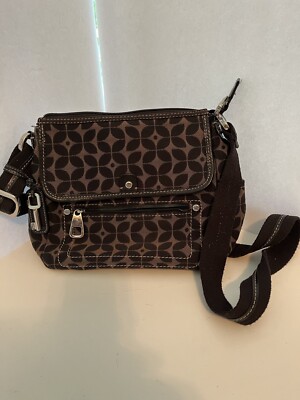 VTG Fossil 6 Pocket Crossbody Purse / Bag Unique Leather & Metal Accents Nice