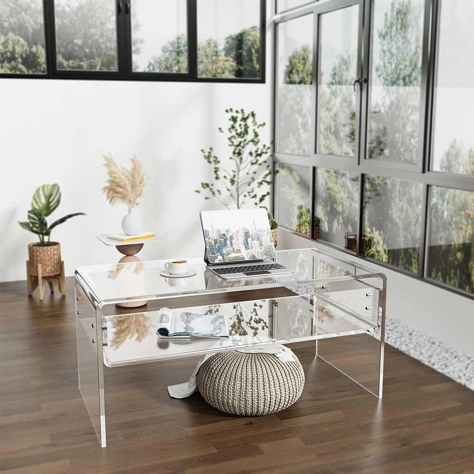 Clear Acrylic Coffee Table with Storage Shelf, 31.5" L x 15" W x 15.7'' H Office - Image 2 of 4