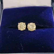 1.50 CT NATURAL DIAMOND STUD EARRINGS 14K YELLOW GOLD SCREWBACK