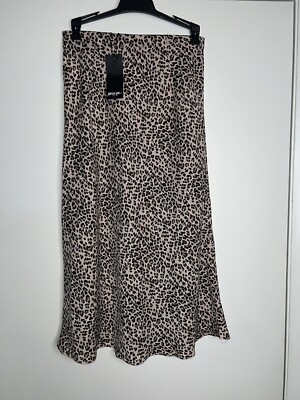 NWT Nasty Gal Leopard Satin Midi Skirt Sz 4 