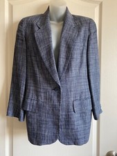 ANNE KLEIN Women's 100 Linen One-button Blazer Jacket Blue tweed