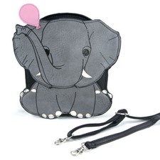 NEW SLEEPYVILLE CRITTERS 3D GRAY+BLACK ELEPHANT+PINK BALLOON VINYL CROSSBODY,BAG