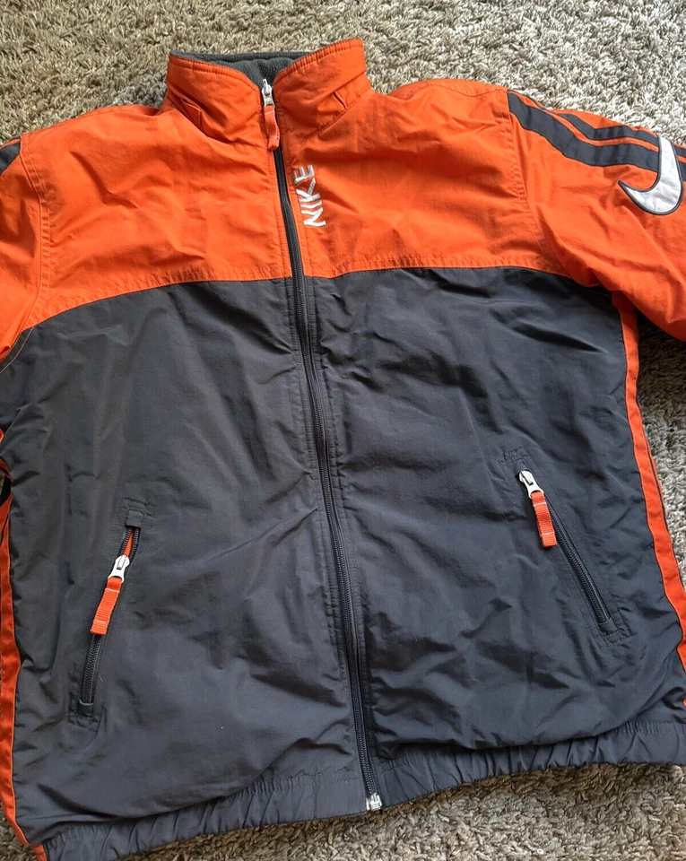 Abrigo Nike Vintage Reversible Para Niños XL 18-20 Swoosh Nylon Vellón Etiqueta Plateada Cremallera Foto 2 de 4