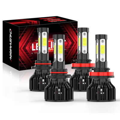 For Peterbilt 388 389 - 4x 4side White LED Headlight Conversion Kit Bulbs Hi/Lo