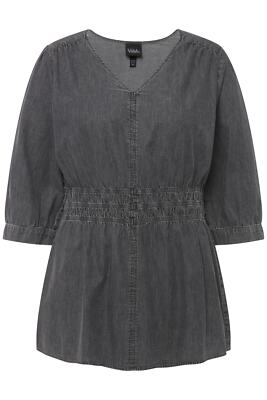 Ulla Popken Damen große Größen Jeansbluse Quernaht A Linie V Ausschnitt