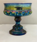 Vtg Kings Crown Blue Carnival Indiana Glass Compote Footed Bowl 3 Available