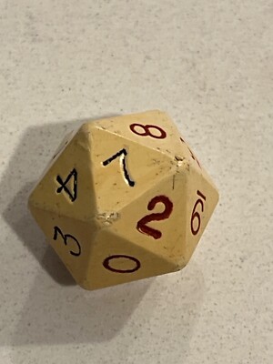 RARE 1975-76 early Gamescience opaque cream dual pips d20 rpg d&d dice 072124@