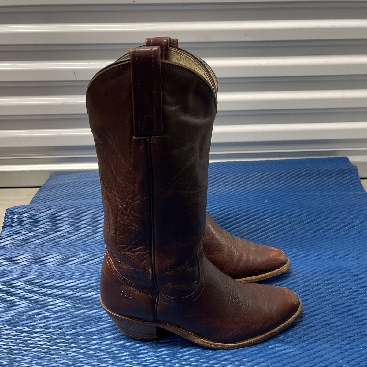 Vtg Frye Mens 70s Leather Pull On Western Cowboy Boots Brown 3815 9.5 D 70s Vtg FRYE Reddish Brown Leather Tall Knee High Cowboy  main image 3