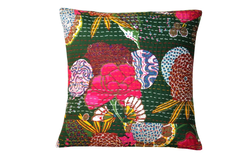 5 PC Indian Handmade Cushion Bed Pillow Covers Sofa Kantha Home Decor 16 x 16" - Image 3 of 4