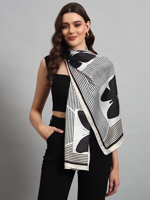 Silk Scarf Women Vintage Beige Butterfly Kerchief Stole Bandana