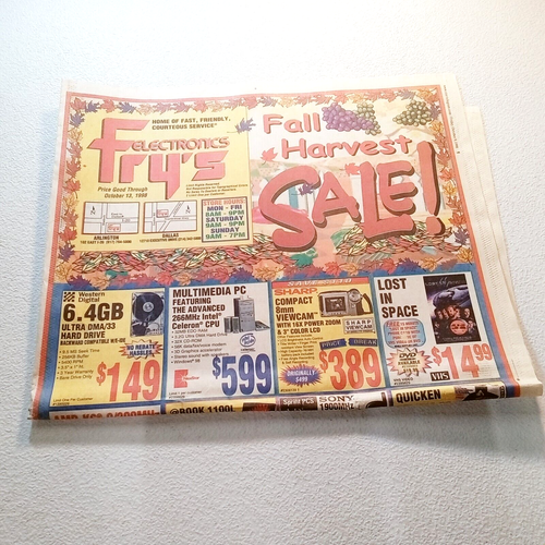 Vintage 1999 Fry's Electronics Mailer PC Computers iMac Games Cameras Movies - Imagen 1 de 4