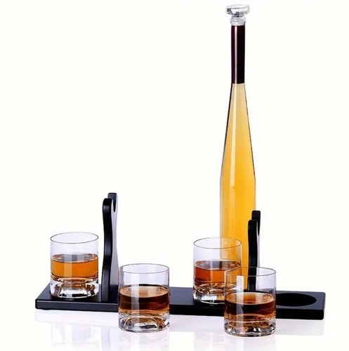 Juego de jarra de vino de béisbol whisky con 4 vasos de whisky y soporte de madera, - Imagen 3 de 3