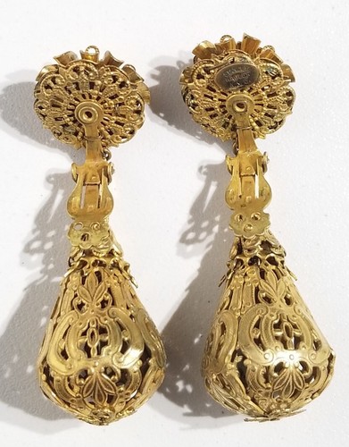 Vintage Stanley Hagler NYC Baroque Filigree Statement Clip On Earrings - Picture 5 of 13