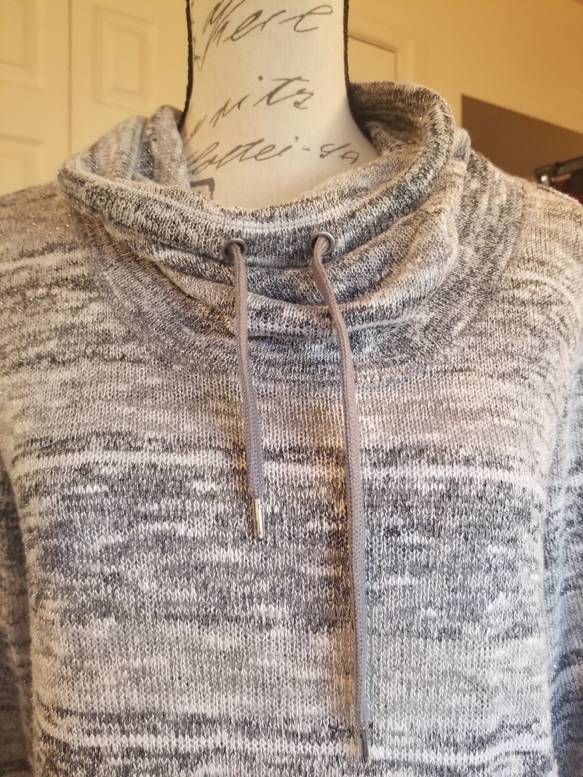 Ruby Rd Sweater Petite Small Gray Silver Drawstri… - image 5