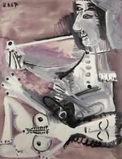 PABLO PICASSO Art Poster or Canvas Print "HOMME À LA PIPE ET NU COUCHÉ"